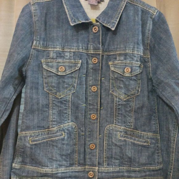 Women's Of The Earth Denim Trucker Jacket Dark Wash Button With Pockets Size Lg. - Picture 2 of 8